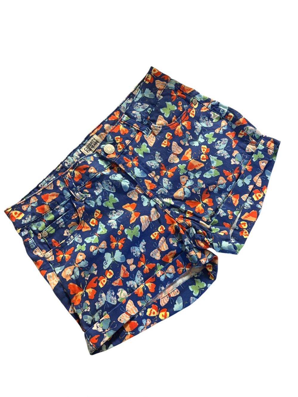 Celebrity Pink Butterfly Print Low Rise Shorts Size 7 Y2K style low rise shorts